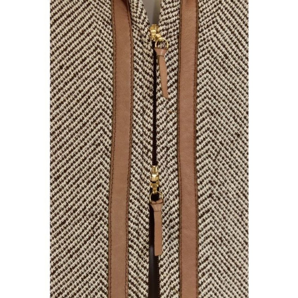 St. John Collection 3pc Leather Trimmed Pantsuit/Skirtsuit in Mocha Tweed - Picture 3 of 10